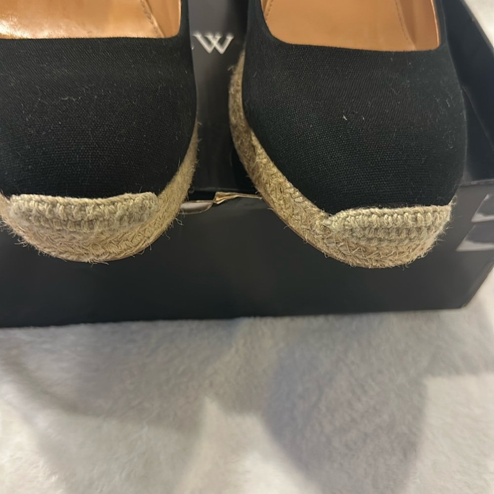 LIKE NEW J. CREW CANVAS ESPADRILLE WEDGE SHOES SIZE 9.5 COLOR BLACK AND CREAMY - Picture 6 of 11
